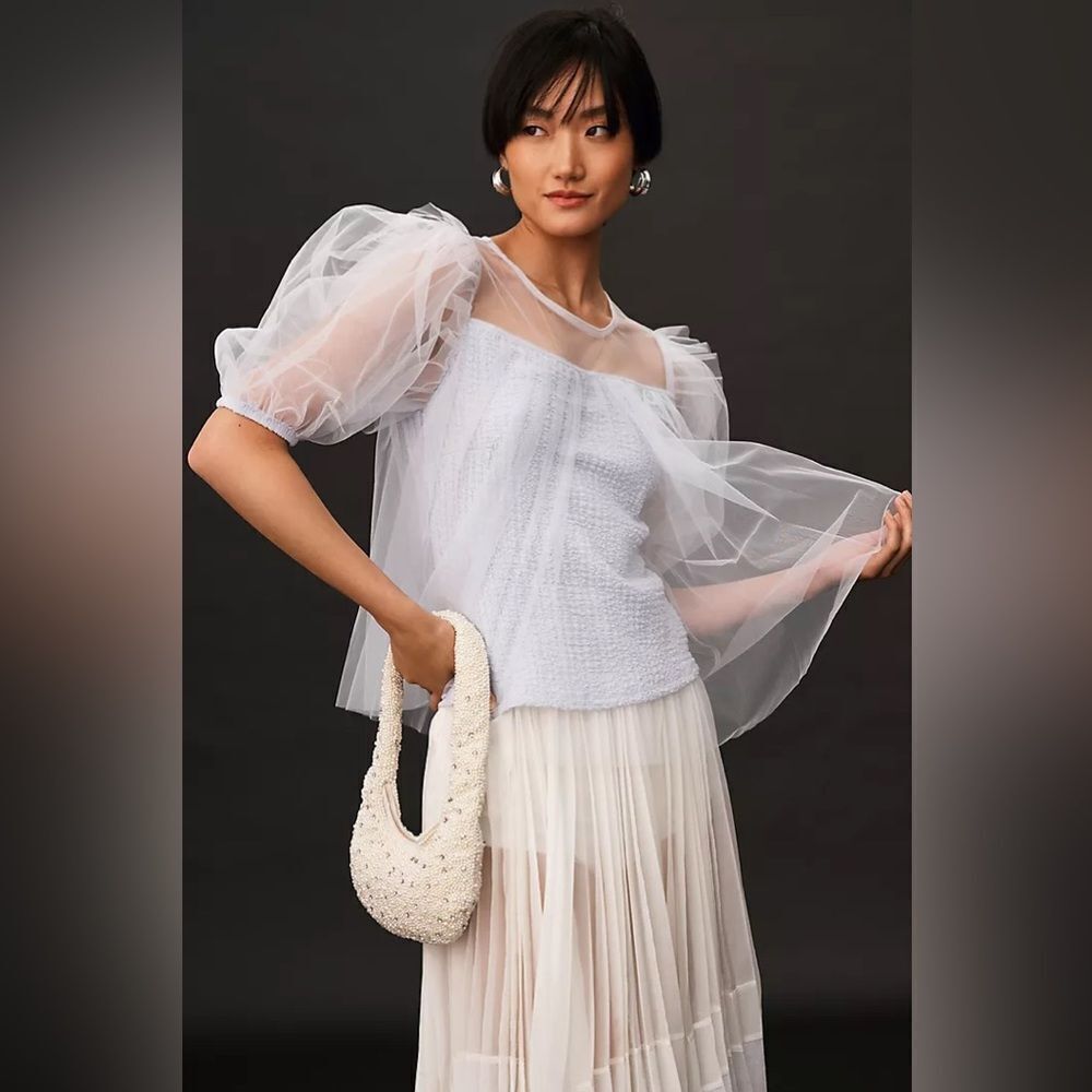 By Anthropologie Sheer Puff-Sleeve Top